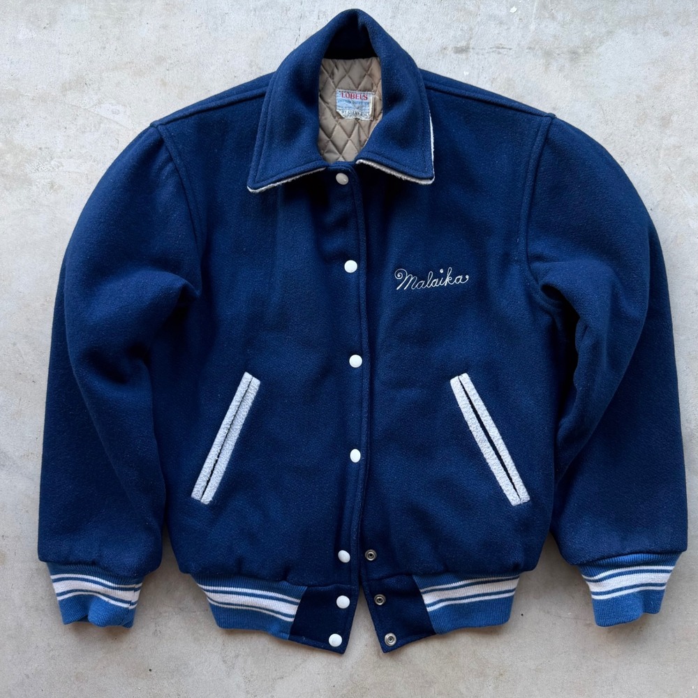 Vintage Lobels Uniform Outfitters Varsity Jacket Navy Blue IHA Malaika Wool L